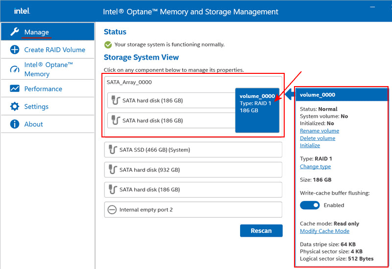 Intel Rapid Storage Technology создание RAID