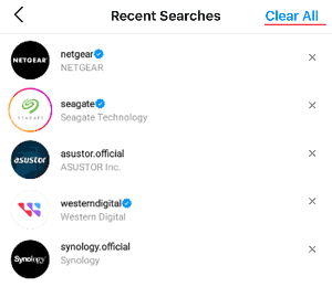 Очистить результаты поиска в Instagram