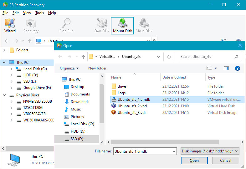 Mount the VMDK in RS Partition Recovery 