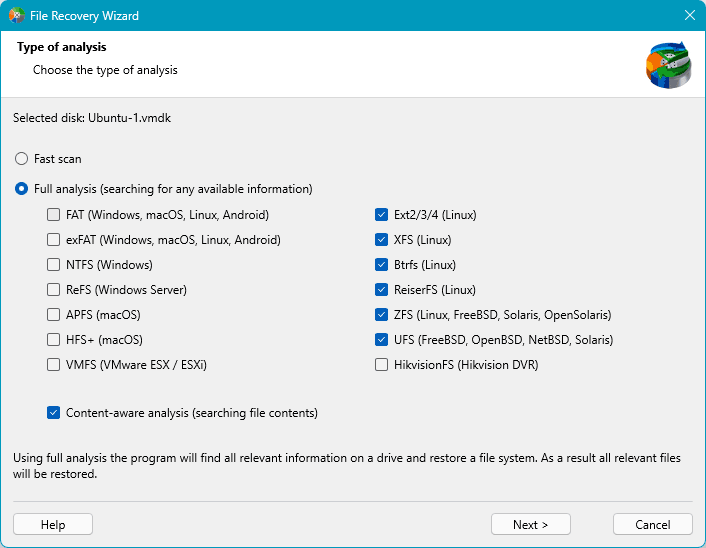 Analyze the virtual disk VMWare VMDK in RS Partition Recovery